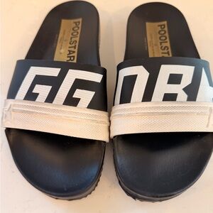 Golden Goose Poolstar Black and White Logo Slide Sandals